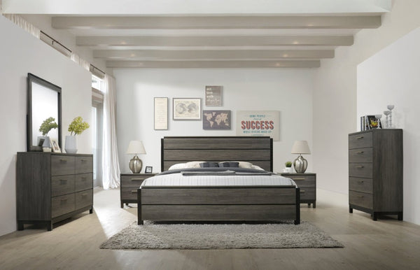 English Elm Ioana Six Piece Queen Bedroom Set Weathered Grey Wood with Dresser Chest Nightstands T2574P202559