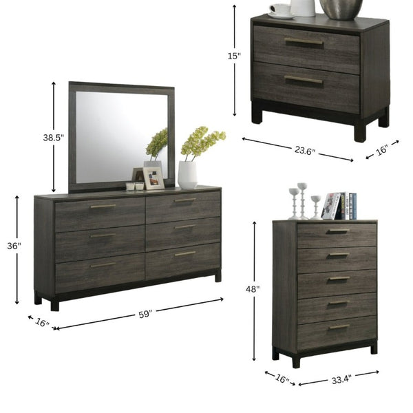 English Elm Ioana Six Piece Queen Bedroom Set Weathered Grey Wood with Dresser Chest Nightstands T2574P202559