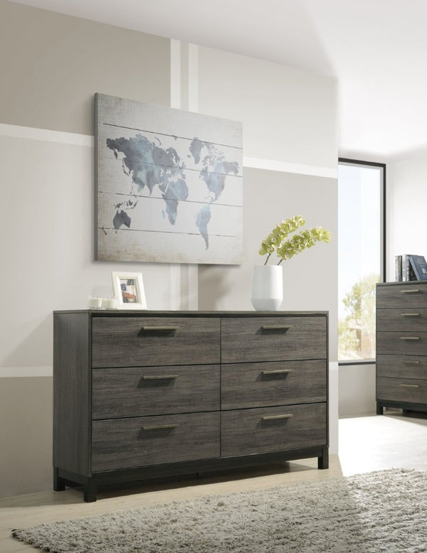 English Elm Ioana Six Piece Queen Bedroom Set Weathered Grey Wood with Dresser Chest Nightstands T2574P202559