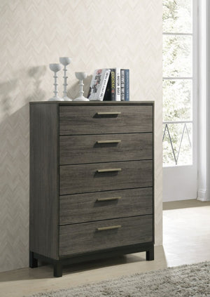 English Elm Ioana Six Piece Queen Bedroom Set Weathered Grey Wood with Dresser Chest Nightstands T2574P202559