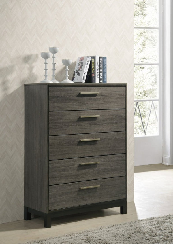 English Elm Ioana Six Piece Queen Bedroom Set Weathered Grey Wood with Dresser Chest Nightstands T2574P202559
