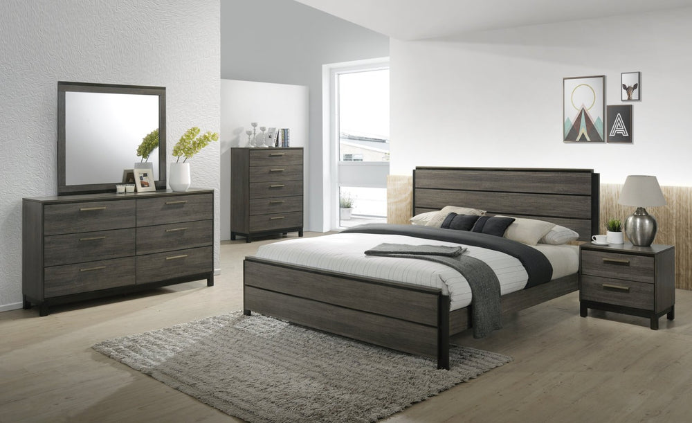 English Elm Ioana Five Piece Queen Bedroom Set Weathered Grey Wood Veneer with Black Hardware T2574P202571
