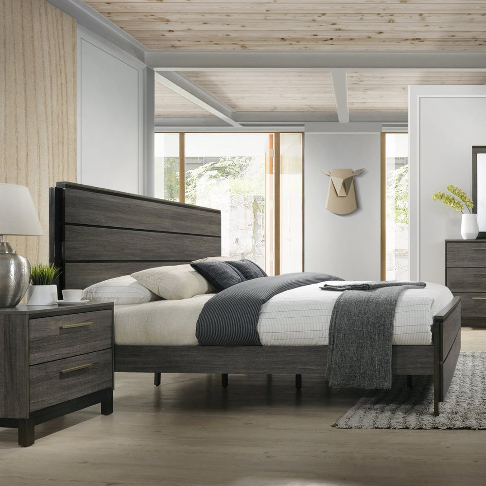 English Elm Ioana Five Piece Queen Bedroom Set Weathered Grey Wood Veneer with Black Hardware T2574P202571