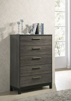 English Elm Ioana Five Piece Queen Bedroom Set Weathered Grey Wood Veneer with Black Hardware T2574P202571