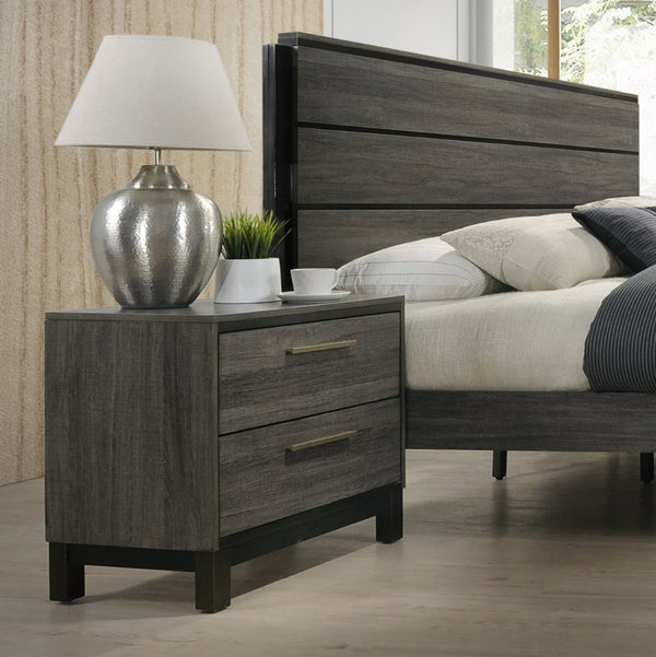 English Elm Ioana Five Piece Queen Bedroom Set Weathered Grey Wood Veneer with Black Hardware T2574P202571