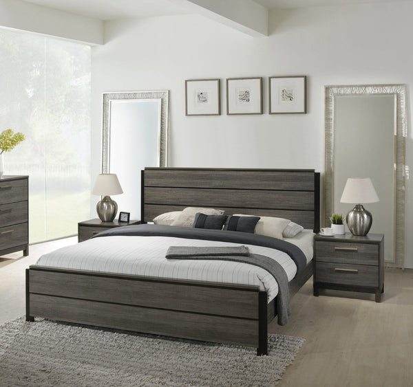 English Elm Ioana King Panel Bedroom Set Rubberwood Weathered Grey with Matching Nightstands T2574P202572
