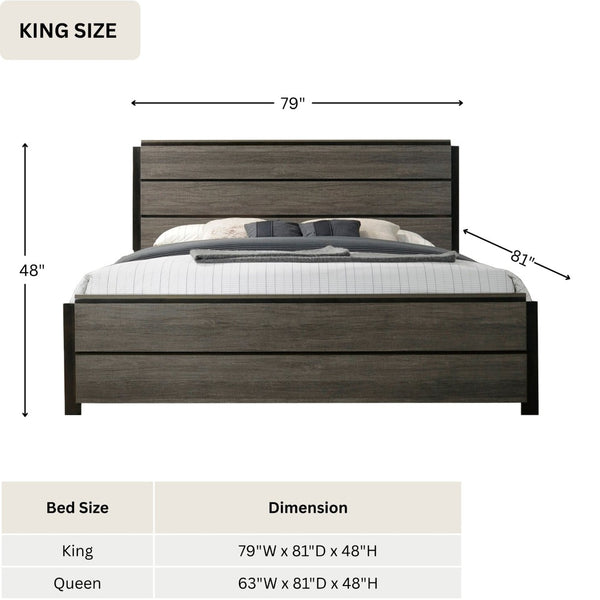 English Elm Ioana King Panel Bedroom Set Rubberwood Weathered Grey with Matching Nightstands T2574P202572