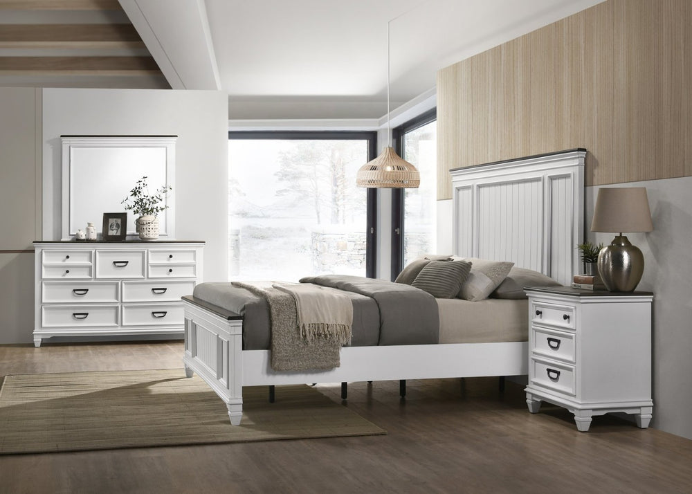 English Elm Clelane Modern Farmhouse King Bedroom Set Shiplap Solid Wood Weathered White Finish T2574P202583