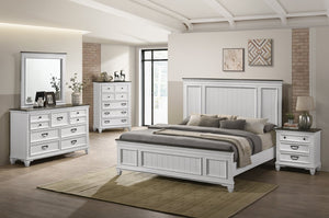 English Elm Clelane Modern Farmhouse King Bedroom Set Shiplap Headboard Weathered White Five Piece T2574P204503