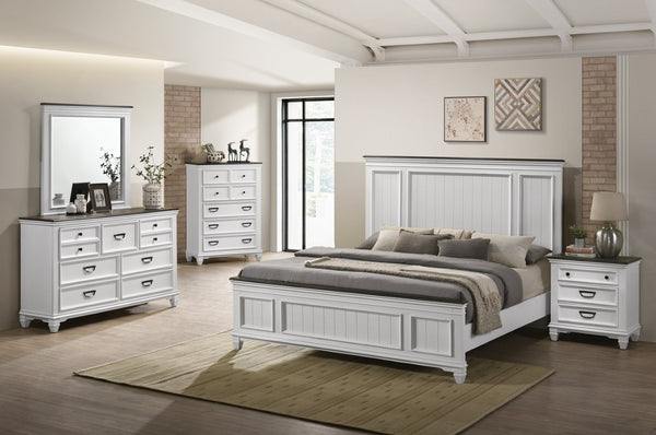 English Elm Clelane Modern Farmhouse King Bedroom Set Shiplap Headboard Weathered White Five Piece T2574P204503