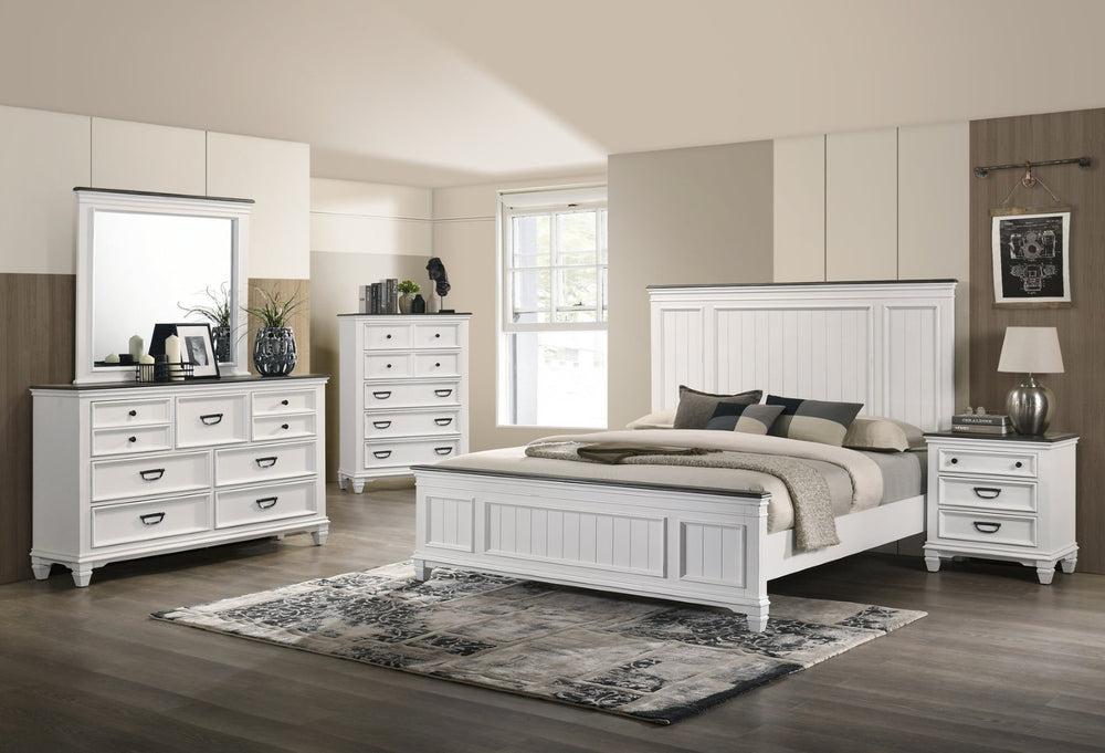 English Elm Clelane Modern Farmhouse King Bedroom Set Shiplap Headboard Weathered White Five Piece T2574P204503