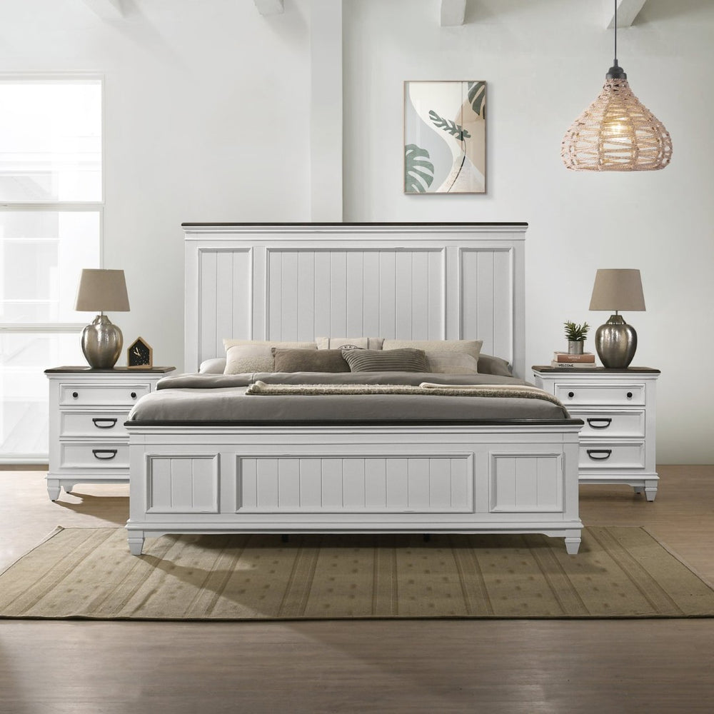 English Elm Clelane Modern Farmhouse King Bedroom Set Shiplap Panels Weathered White Wood T2574P204505