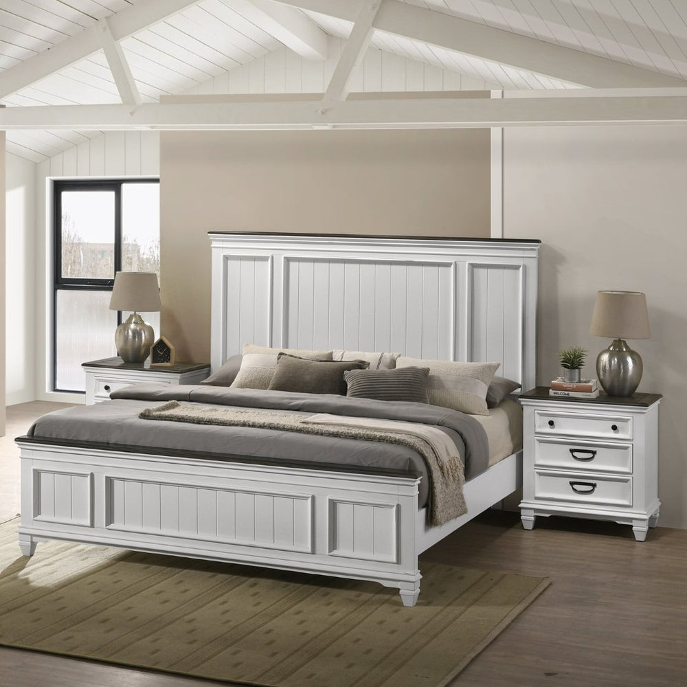 English Elm Clelane Modern Farmhouse King Bedroom Set Shiplap Panels Weathered White Wood T2574P204505