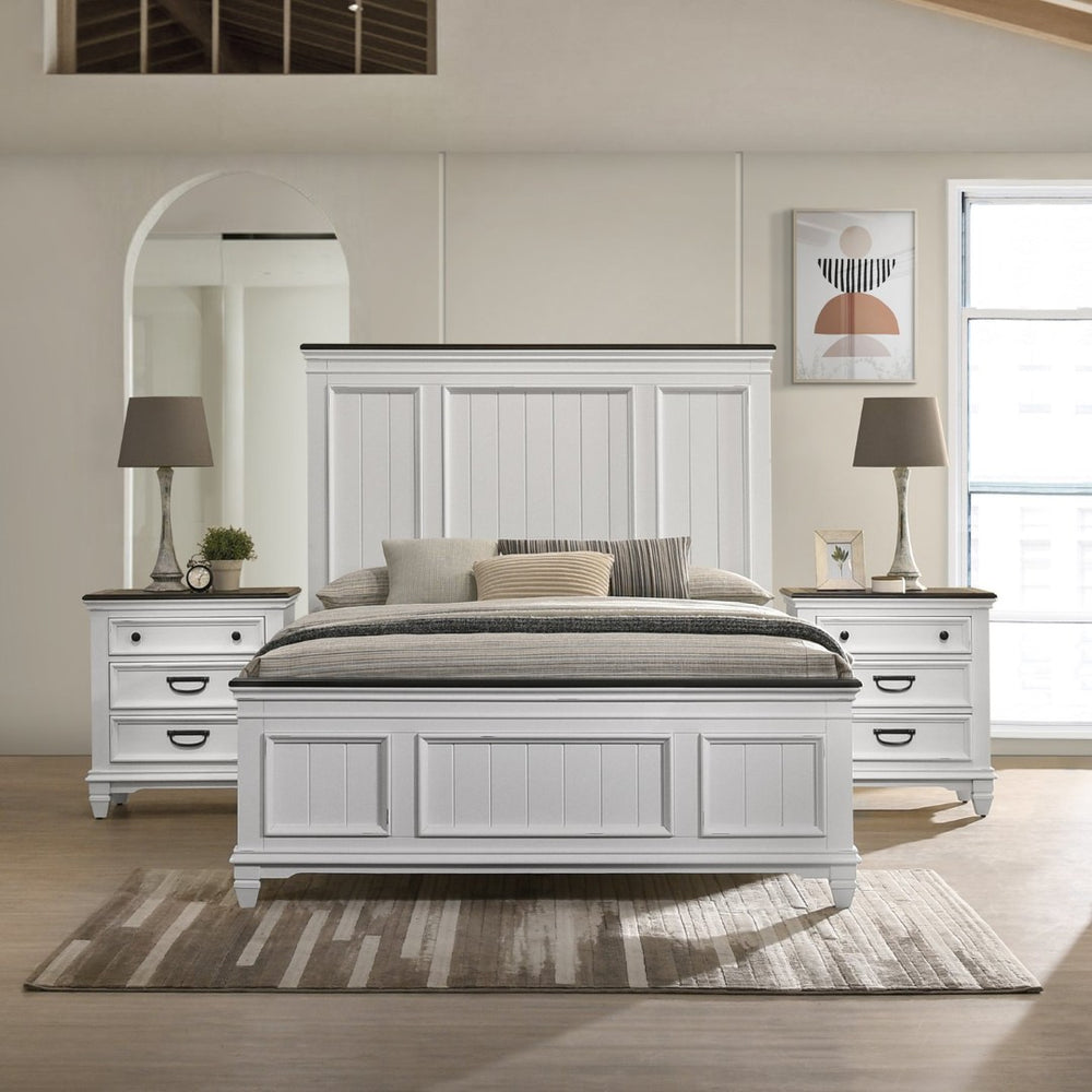 English Elm Clelane Queen Bedroom Set Modern Farmhouse Shiplap Wood Frame with Two Nightstands T2574P204506