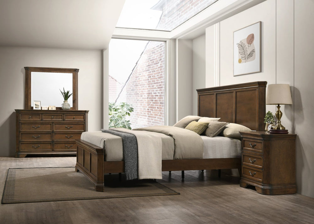 English Elm Maderne Antique Walnut King Bedroom Set with Distressed Finish and Pewter Hardware T2574P204887