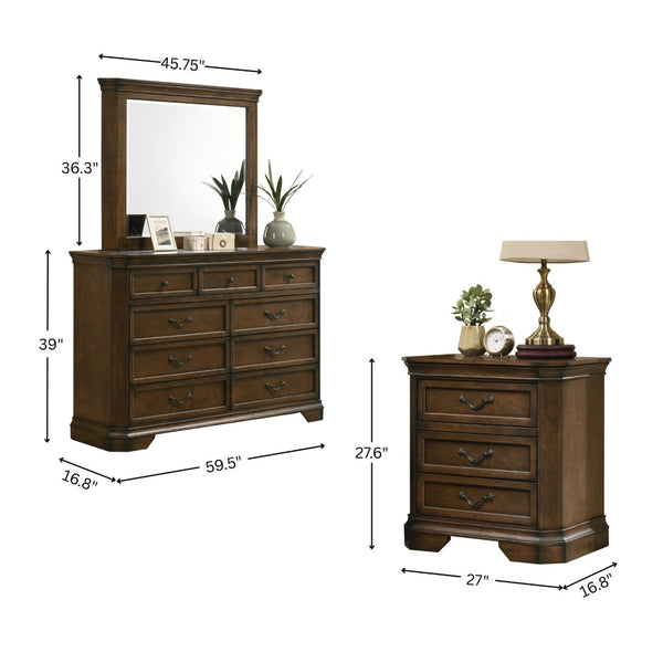 English Elm Maderne Antique Walnut King Bedroom Set with Distressed Finish and Pewter Hardware T2574P204887