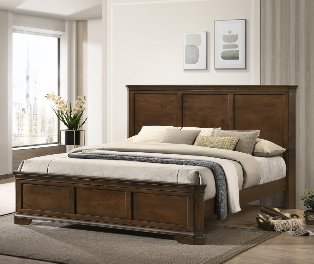 English Elm Maderne Antique Walnut King Bedroom Set with Distressed Finish and Pewter Hardware T2574P204887