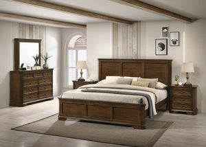 English Elm Maderne Queen Panel Bed Set with Antique Walnut Finish and Distressed Wood Grain Detail T2574P204903