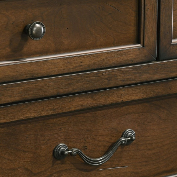 English Elm Maderne Antique Walnut Traditional Panel Queen Bedroom Set with Pewter Hardware T2574P204905