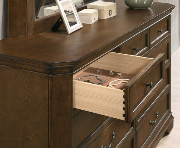 English Elm Maderne Antique Walnut Traditional Panel Queen Bedroom Set with Pewter Hardware T2574P204905
