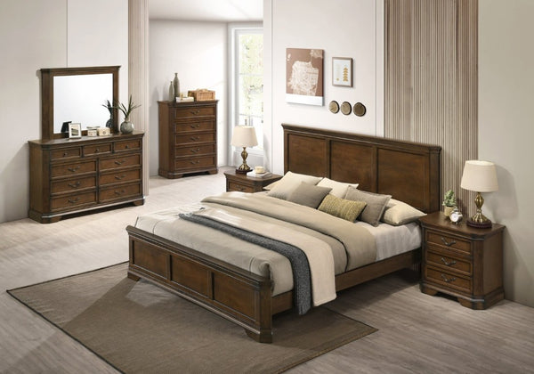 English Elm Maderne Antique Walnut Traditional Panel Queen Bedroom Set with Pewter Hardware T2574P204905