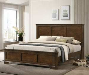English Elm Maderne Antique Walnut Traditional Panel Queen Bedroom Set with Pewter Hardware T2574P204905