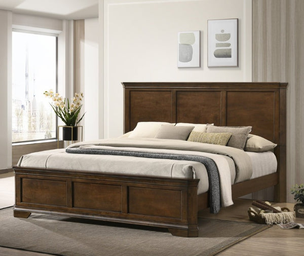 English Elm Maderne Antique Walnut Traditional Panel Queen Bedroom Set with Pewter Hardware T2574P204905