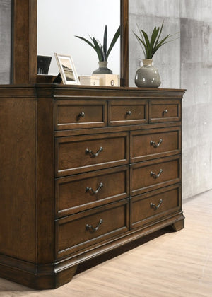 English Elm Maderne Antique Walnut Traditional Panel Queen Bedroom Set with Pewter Hardware T2574P204905