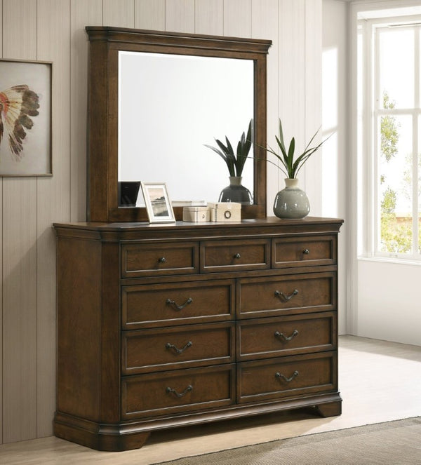 English Elm Maderne Antique Walnut Traditional Panel Queen Bedroom Set with Pewter Hardware T2574P204905