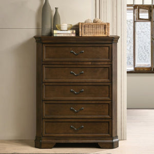English Elm Maderne Antique Walnut Traditional Panel Queen Bedroom Set with Pewter Hardware T2574P204905