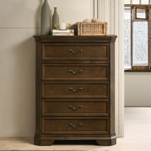 English Elm Maderne Antique Walnut Traditional Panel Queen Bedroom Set with Pewter Hardware T2574P204905
