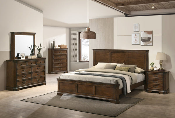 English Elm Maderne Traditional King Bedroom Set Antique Walnut Distressed Panel Bed Five Piece T2574P204906