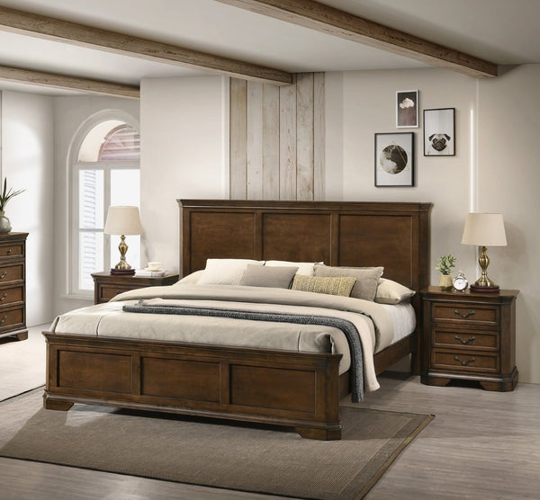 English Elm Maderne King Panel Bed Set with Distressed Walnut Finish and Antique Pewter Hardware T2574P204908