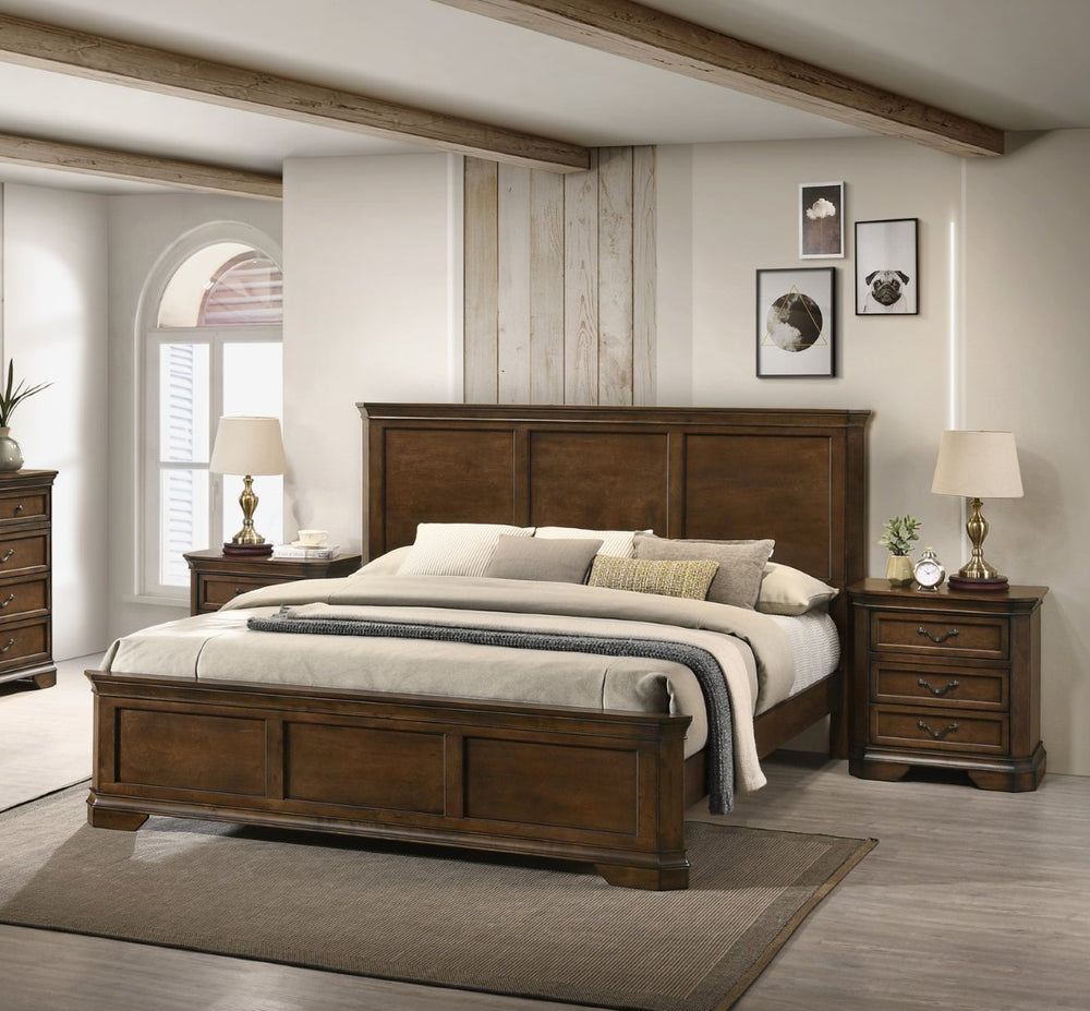 English Elm Maderne Solid Wood Queen Panel Bed Set Traditional Antique Walnut Finish with Nightstands T2574P204909