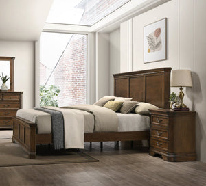 English Elm Maderne Solid Wood Queen Panel Bed Set Traditional Antique Walnut Finish with Nightstands T2574P204909