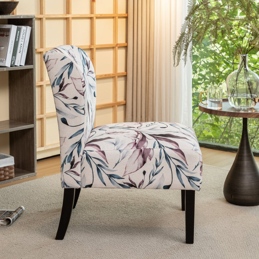 English Elm Capa Floral Slipper Chair Armless Accent Seat with Dark Wood Legs for Any Room T2574P205964