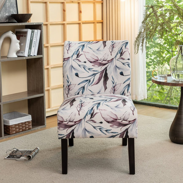 English Elm Capa Floral Slipper Chair Armless Accent Seat with Dark Wood Legs for Any Room T2574P205964