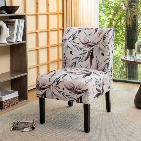 English Elm Capa Floral Slipper Chair Armless Accent Seat with Dark Wood Legs for Any Room T2574P205964