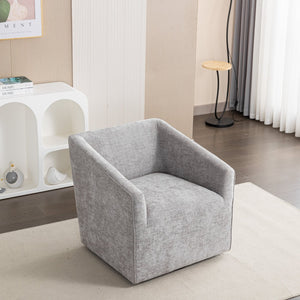 English Elm Nice Swivel Barrel Accent Chair Chenille Upholstered with Round Metal Base for Living Rooms Gray T2574P205965