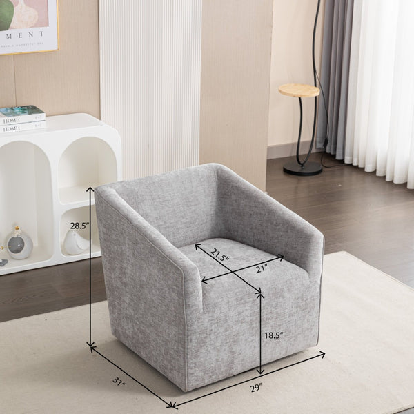 English Elm Nice Swivel Barrel Accent Chair Chenille Upholstered with Round Metal Base for Living Rooms Gray T2574P205965