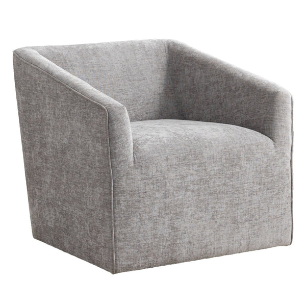 English Elm Nice Swivel Barrel Accent Chair Chenille Upholstered with Round Metal Base for Living Rooms Gray T2574P205965