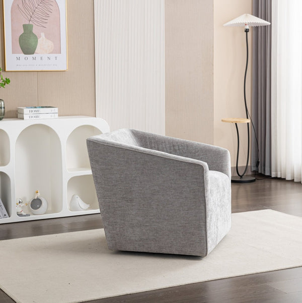 English Elm Nice Swivel Barrel Accent Chair Chenille Upholstered with Round Metal Base for Living Rooms Gray T2574P205965