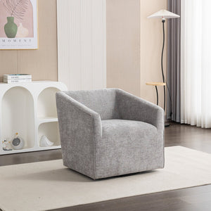 English Elm Nice Swivel Barrel Accent Chair Chenille Upholstered with Round Metal Base for Living Rooms Gray T2574P205965