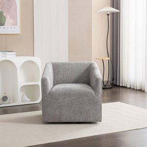 English Elm Nice Swivel Barrel Accent Chair Chenille Upholstered with Round Metal Base for Living Rooms Gray T2574P205965