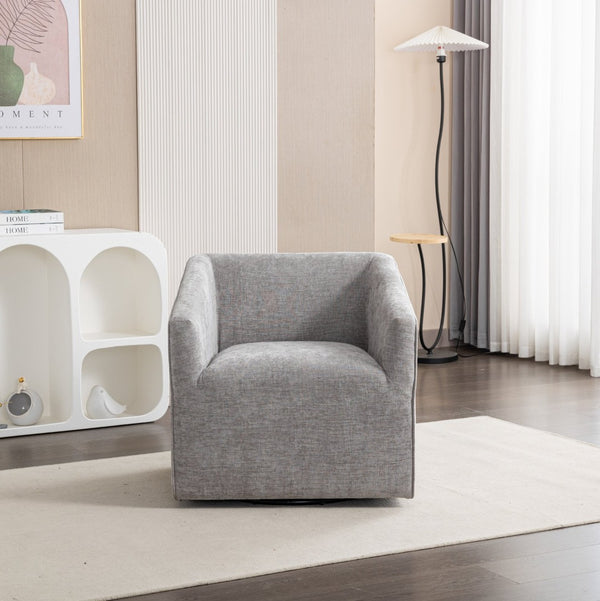 English Elm Nice Swivel Barrel Accent Chair Chenille Upholstered with Round Metal Base for Living Rooms Gray T2574P205965