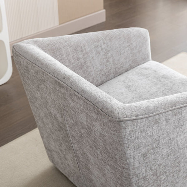 English Elm Nice Swivel Barrel Accent Chair Chenille Upholstered with Round Metal Base for Living Rooms Gray T2574P205965