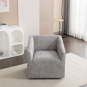 English Elm Nice Swivel Barrel Accent Chair Chenille Upholstered with Round Metal Base for Living Rooms Gray T2574P205965
