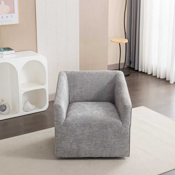 English Elm Nice Swivel Barrel Accent Chair Chenille Upholstered with Round Metal Base for Living Rooms Gray T2574P205965