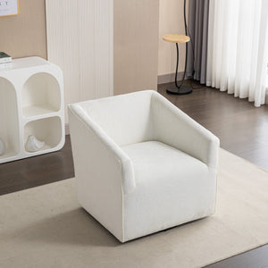 English Elm Nice Swivel Barrel Accent Chair Chenille Upholstered with Round Metal Base for Living Rooms White T2574P205966