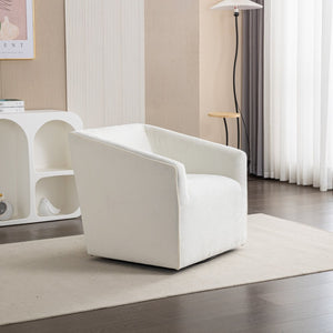 English Elm Nice Swivel Barrel Accent Chair Chenille Upholstered with Round Metal Base for Living Rooms White T2574P205966